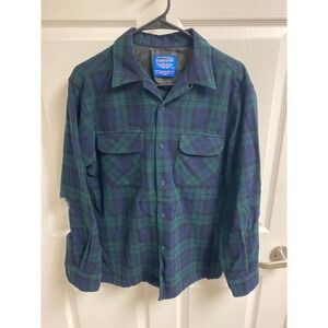 Pendleton Wool Plaid Shirt Jacket‎ Blue Green Men Sz S Virgin Wool *Please Read*